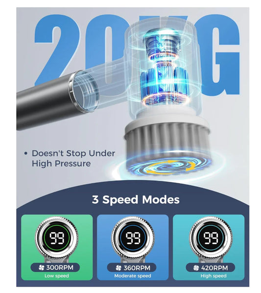 Cordless 3-Speed Electric Spin Scrubber with LED Display and 7 Brush Heads