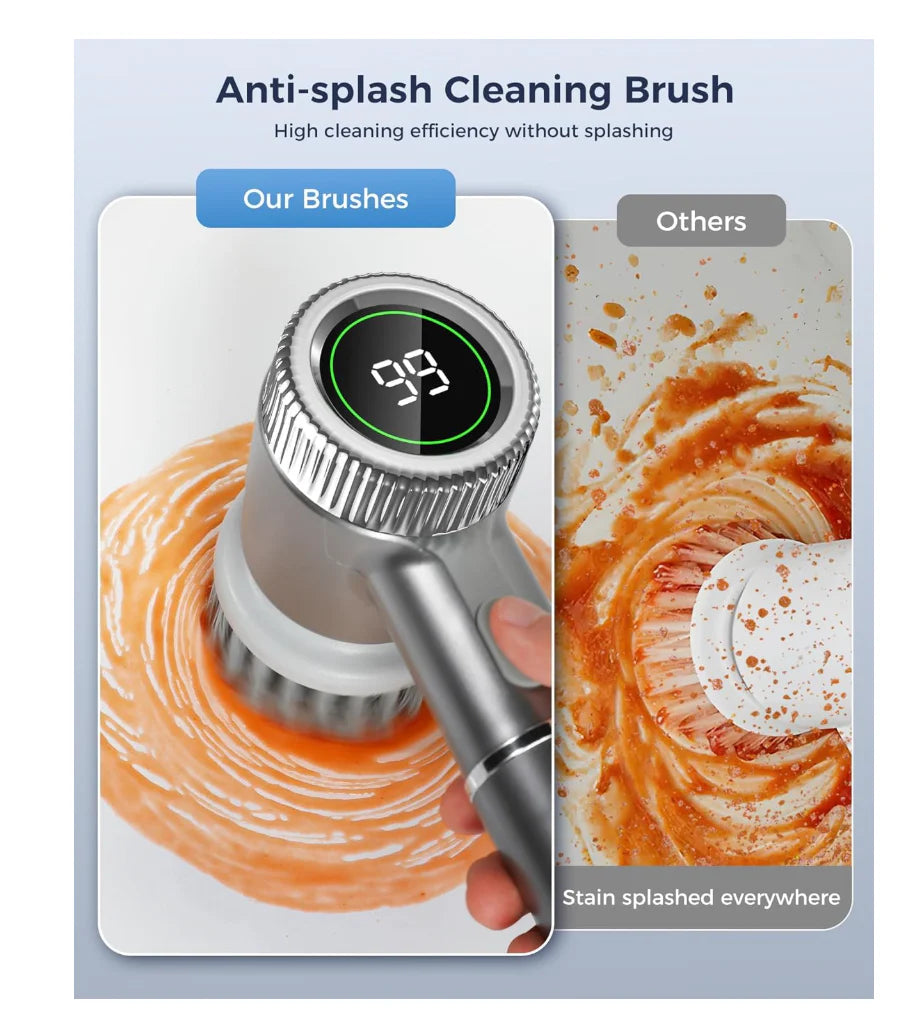 Cordless 3-Speed Electric Spin Scrubber with LED Display and 7 Brush Heads